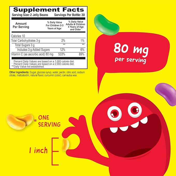 Kids Vitamin C 80mg Jelly Beans + Vitamin D3 1000 IU Chewables Bundle