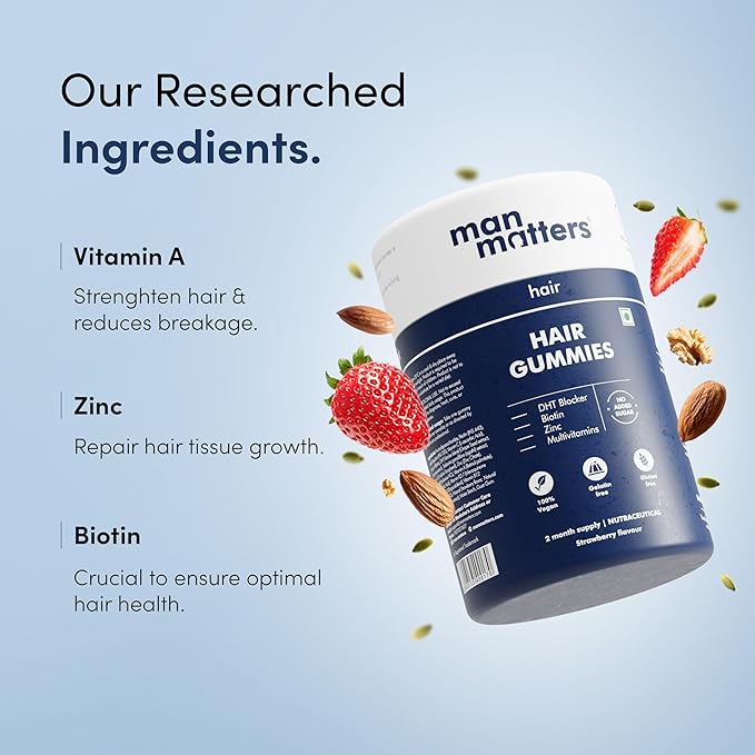 Biotin Hair Gummy for Healthy Hair | No Sugar Added | Biotin Gummies with Hair Vitamins | Vitamin A, Vitamin C, Vitamin E & Zinc | 60 Gummies