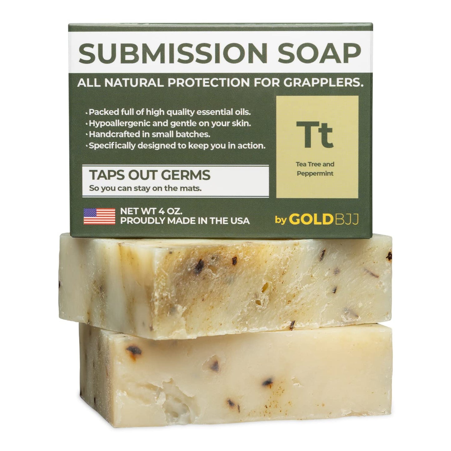 Premium Tea Tree Oil Soap - Usa Made Bar Soap For Bjj, Jiu Jitsu, Wrestling, And Grappling (2-Pack Of 4 Ounce Soap Bars, Pepperm