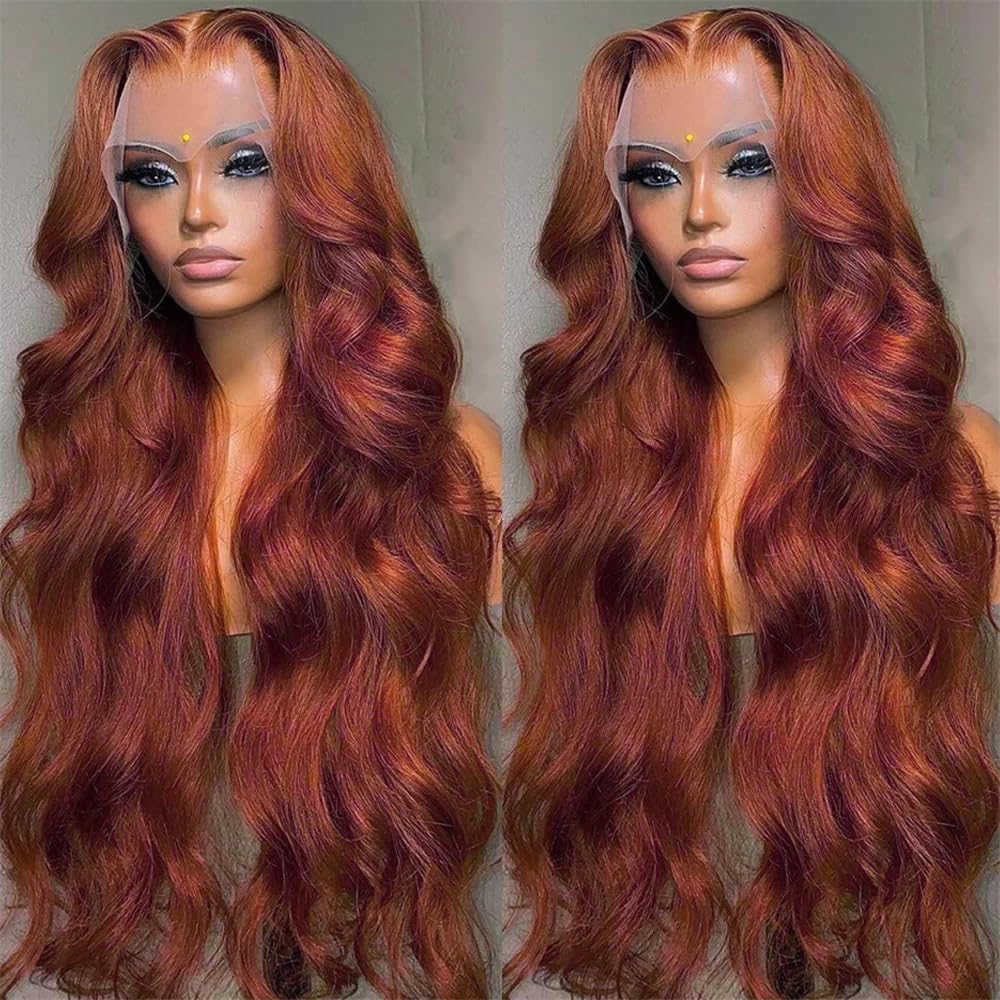 Gomost Reddish Brown Wig Human Hair 13X4 Body Wave Lace Front Human Hair Wig For Women 32 Inch Hd Transparent Lace With Baby Hai