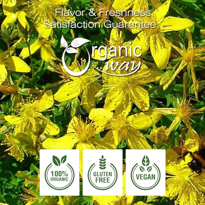 Organic Way St. John's Wort Cut & Sifted (Hypericum perforatum) - Herbal Tea | European Wild-Harvest | Organic, Kosher & USDA Certified | Vegan, Non GMO & Gluten Free | Origin - Albania (1/4LBS / 4Oz)
