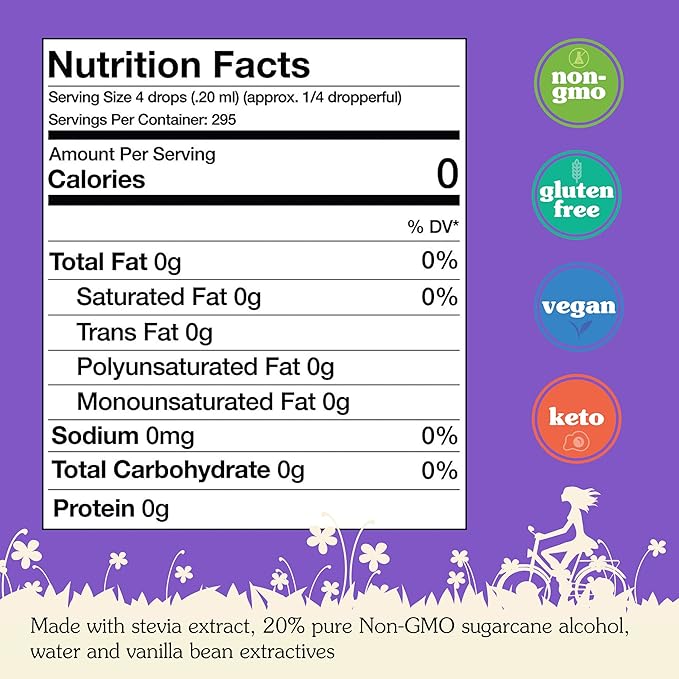 NuNaturals Liquid Stevia, Sugar-Free Sweetener, Plant-Based Sugar Substitute, Zero Calorie, Vanilla Flavor, 2 oz