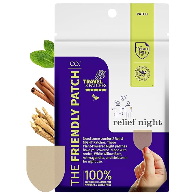 Relief Night & Rise & Shine Patch Bundle - Arnica, Melatonin, Tongkat Ali, Ashwagandha, Horny Goat Weed & Saffron for Sleep, Soreness, Strength & Performance - 16 Plant-Powered Patches for Men and Wom