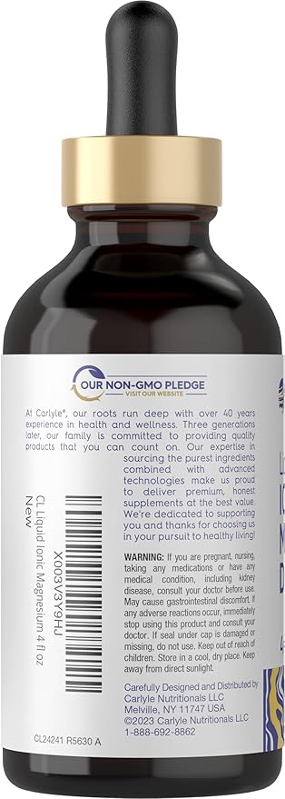 Carlyle Liquid Ionic Magnesium 400 mg | 4 oz | Vegetarian, Non-GMO & Gluten Free Supplement | Vital Trace