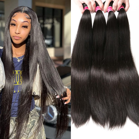 Yisea 12A Straight Hair Bundles Brazilian Virgin Human Hair Bundles Straight (16 18 20 22, Straight 4 Bundles) 100% Unprocessed