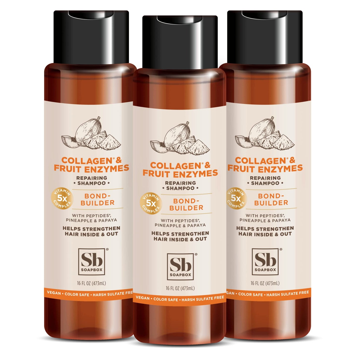 Soapbox Hair Shampoo Collagen + Fruit Enzymes Repairing Shampoo For Dry, Fine Or Thin Hair | Strengthening Shampoo With Collagen