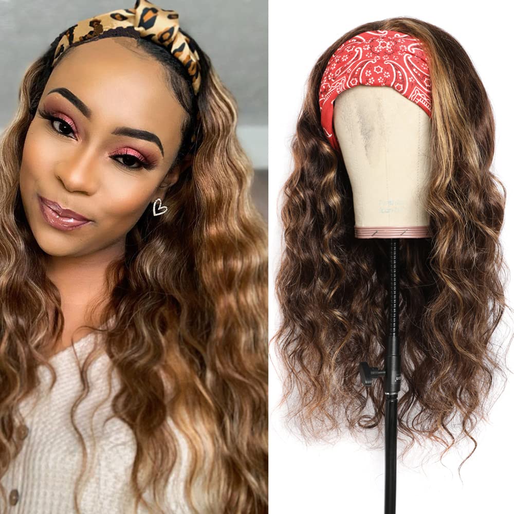 Ombre Headband Wig Human Hair #4/27 Highlight Body Wave Headband Wig 24 Inch Glueless None Lace Front Wig Brazilian Virgin Human