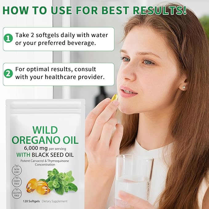 Oil of Oregano with Black Seed Oil, Organic Oregano Oil Softgels,Oregano Oil Capsules Organic,Non-GMO, Gluten Free,120