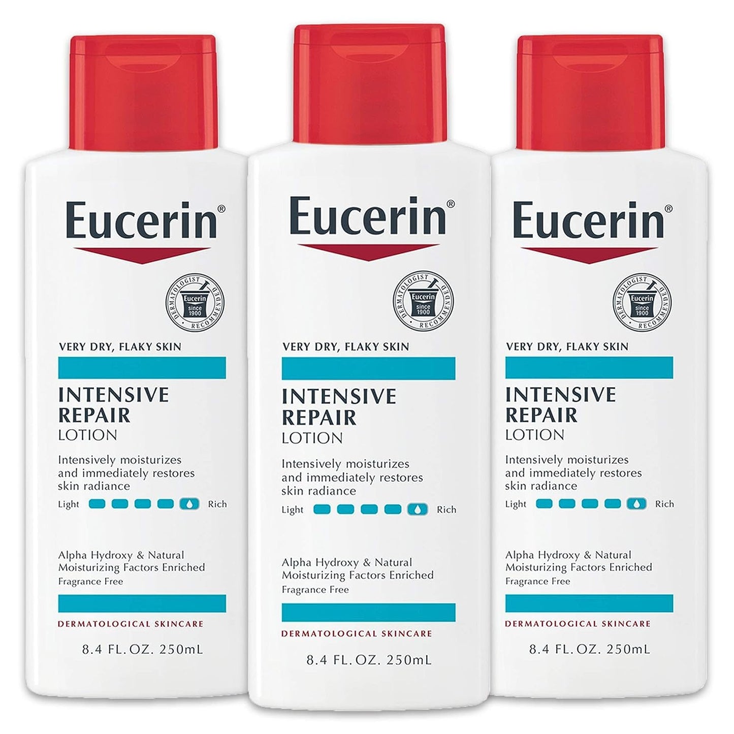 Eucerin Intensive Repair Body Lotion, Lotion For Very Dry Skin, 8.4 Fl Oz Bottle, Pack Of 3