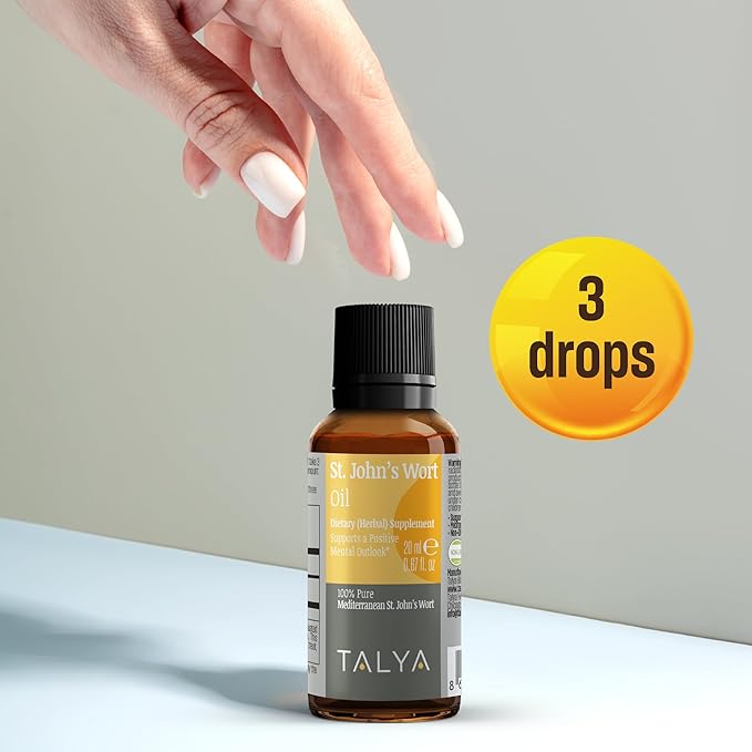 St. John's Wort Oil 20 ML - Hypericum Perforatum - Macerated Extraction - Positive Mood and Emotional Balance - Dietary Supplement - for Intensive Care Face, Body, Skin, Hair, Massage
