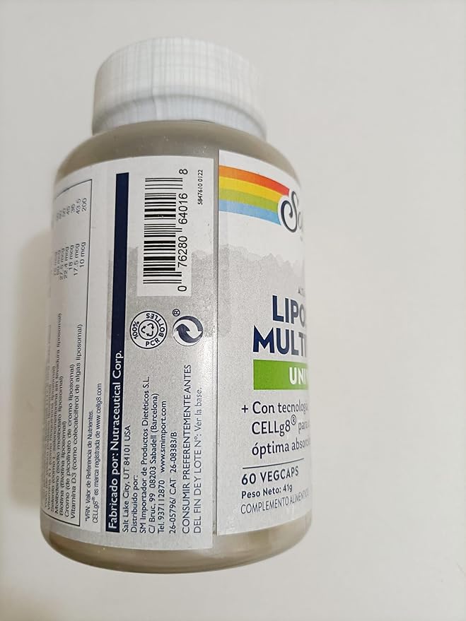 SOLARAY Liposomal Multivitamin for Men & Women, High Potency, Enhanced Absorption Vitamin C, Vitamin D, Biotin, Methyl B-12, Odor Neutral & Gentle Digestion, 30 Servings, 60 VegCaps
