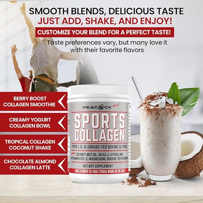 Sports Collagen Powder, 149.04 oz (Pack of 12) - Grass Fed Bovine & Wild Fish Hydrolyzed Type I, II, III Multi Collagen Peptides, Unflavored Protein Powder with BCAA & Magnesium