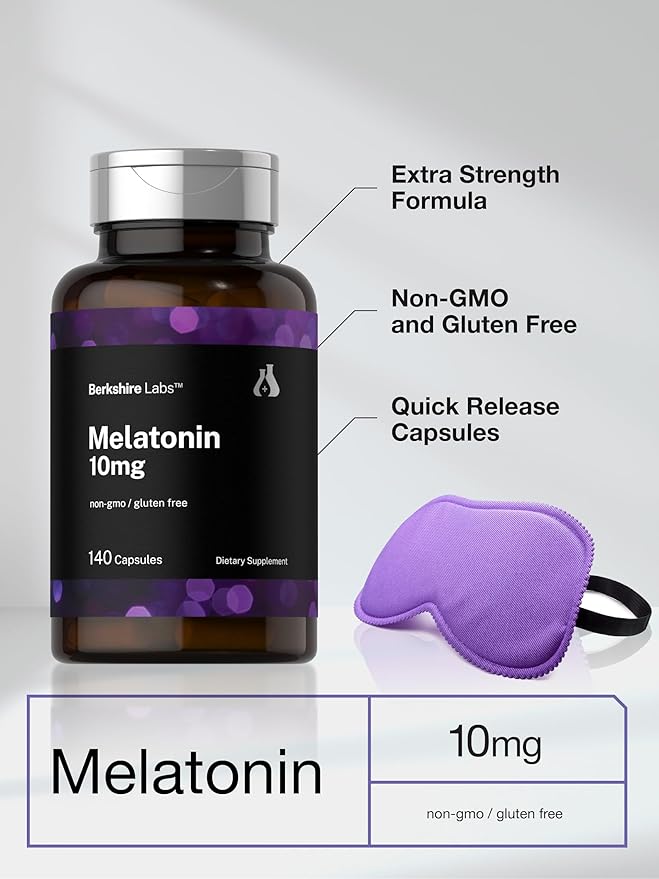 Horbäach Berkshire Labs Melatonin 10mg | 140 Quick Release Capsules | Extra Strength Formula | Non-GMO, Gluten Free Supplement