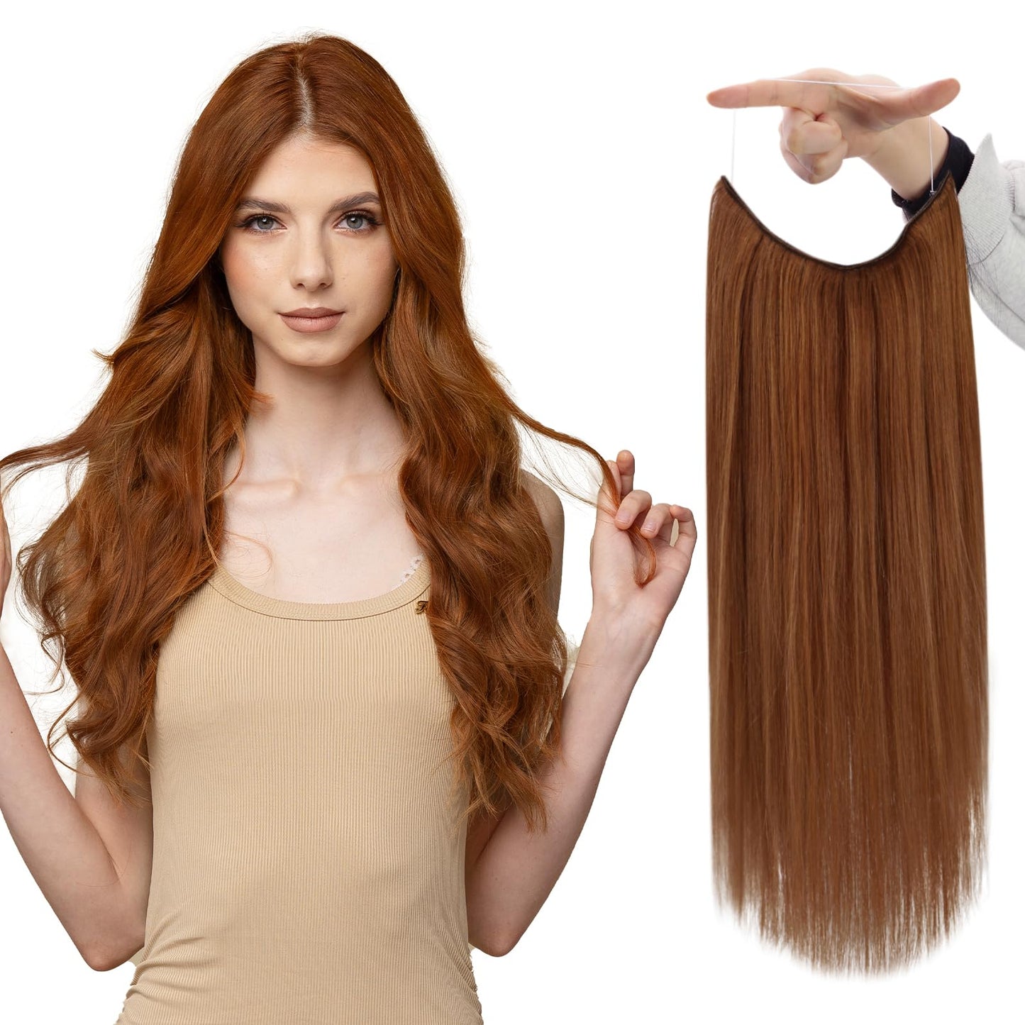 Fshine Human Hair Extensions Wire Hair Copper Red 12 Inch 70G Hairpiece Remy Human Hair Extensions #550 Red-Orange Wire Hair Ext
