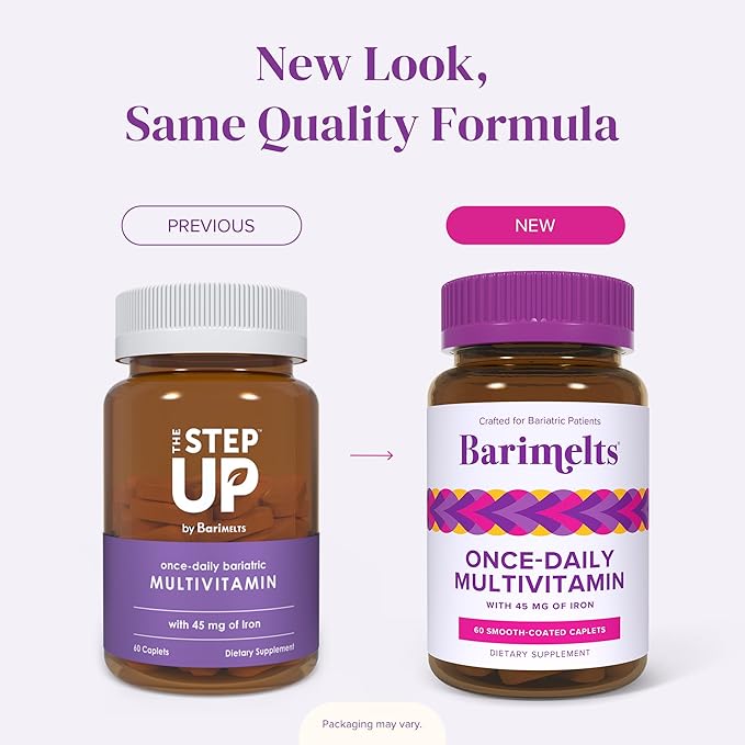 BariMelts Once Daily Bariatric Multivitamin with Iron, 60 Easy-Swallow Caplets (2-Month Supply), Multivitamin for Women, Multimineral Complex, Supports Nutrition After Bariatric Surgery