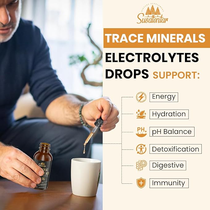 Trace Minerals Electrolytes Drops 2000 MG | Liquid Liposomal Fulvic Humic Acid Supplement | 85+ Trace Minerals | Hydration | Detoxification | Energy | pH Balance | Digestion | Immunity | 8 Oz