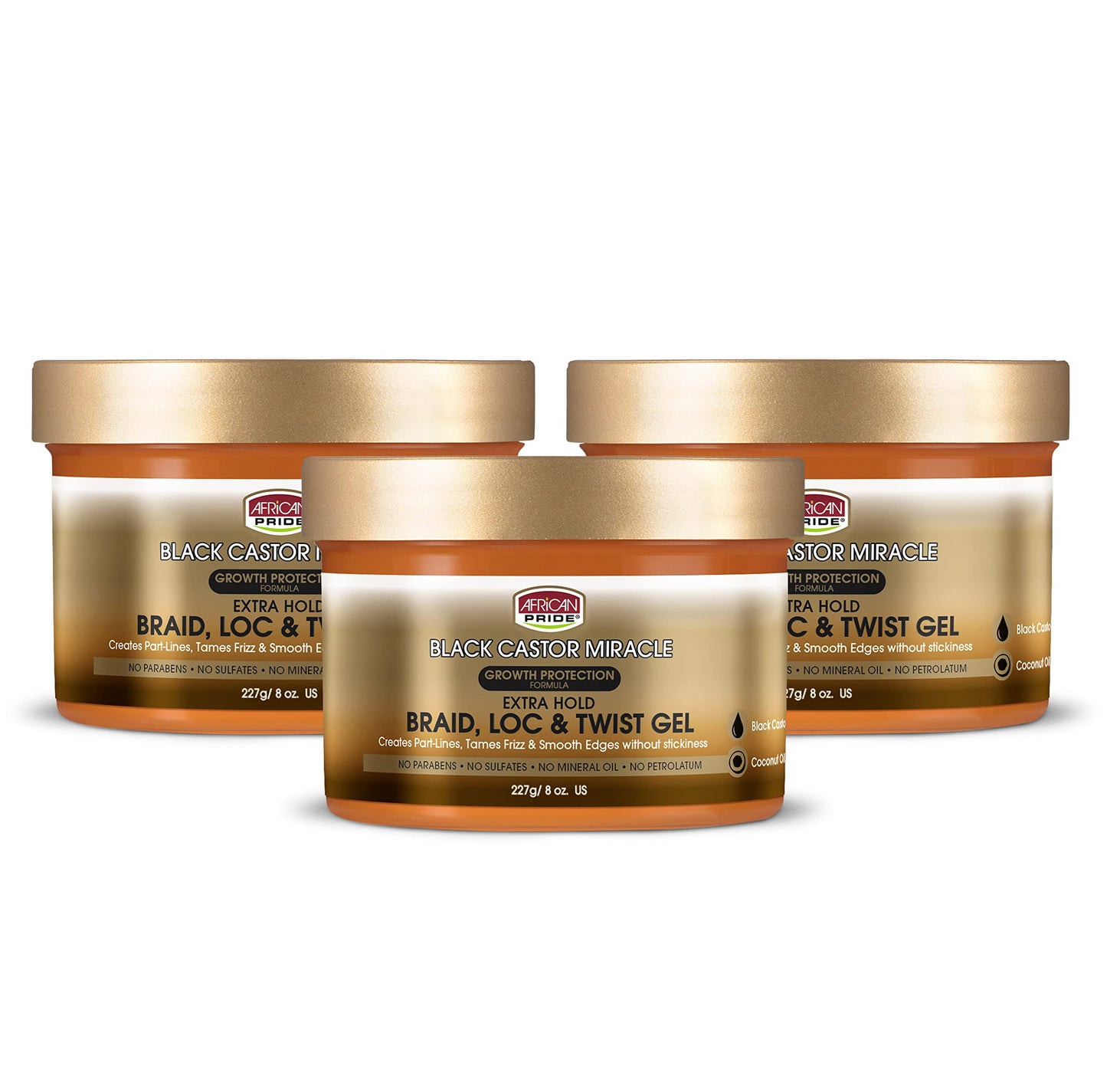 African Pride Black Castor Miracle Extra Hold Braid, Loc, Twist Gel - Tames Frizz & Edges, No Parabens, No Sulfates, No Mineral