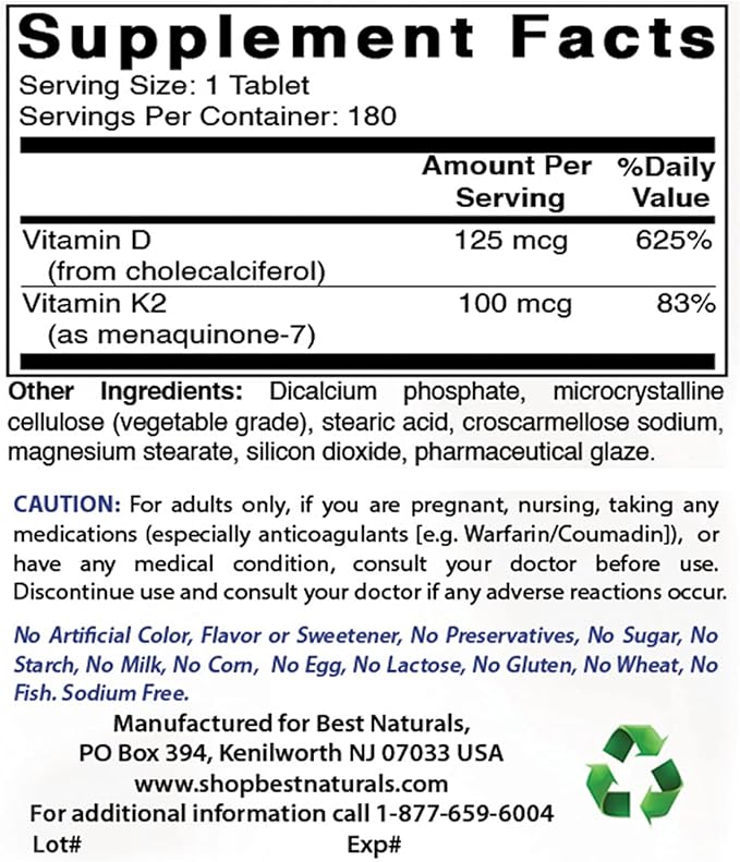 Best Naturals B-100 Complex & K2 D3 180 Tablets
