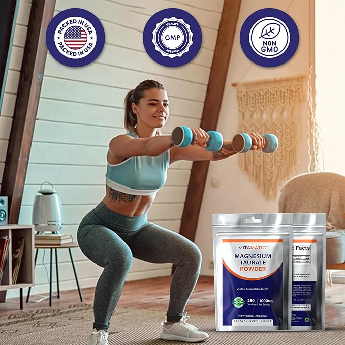 Vitamatic Magnesium Taurate 1000mg per Serving Supports Muscle, Joint, and Heart Health 250 Grams - 250 Servings