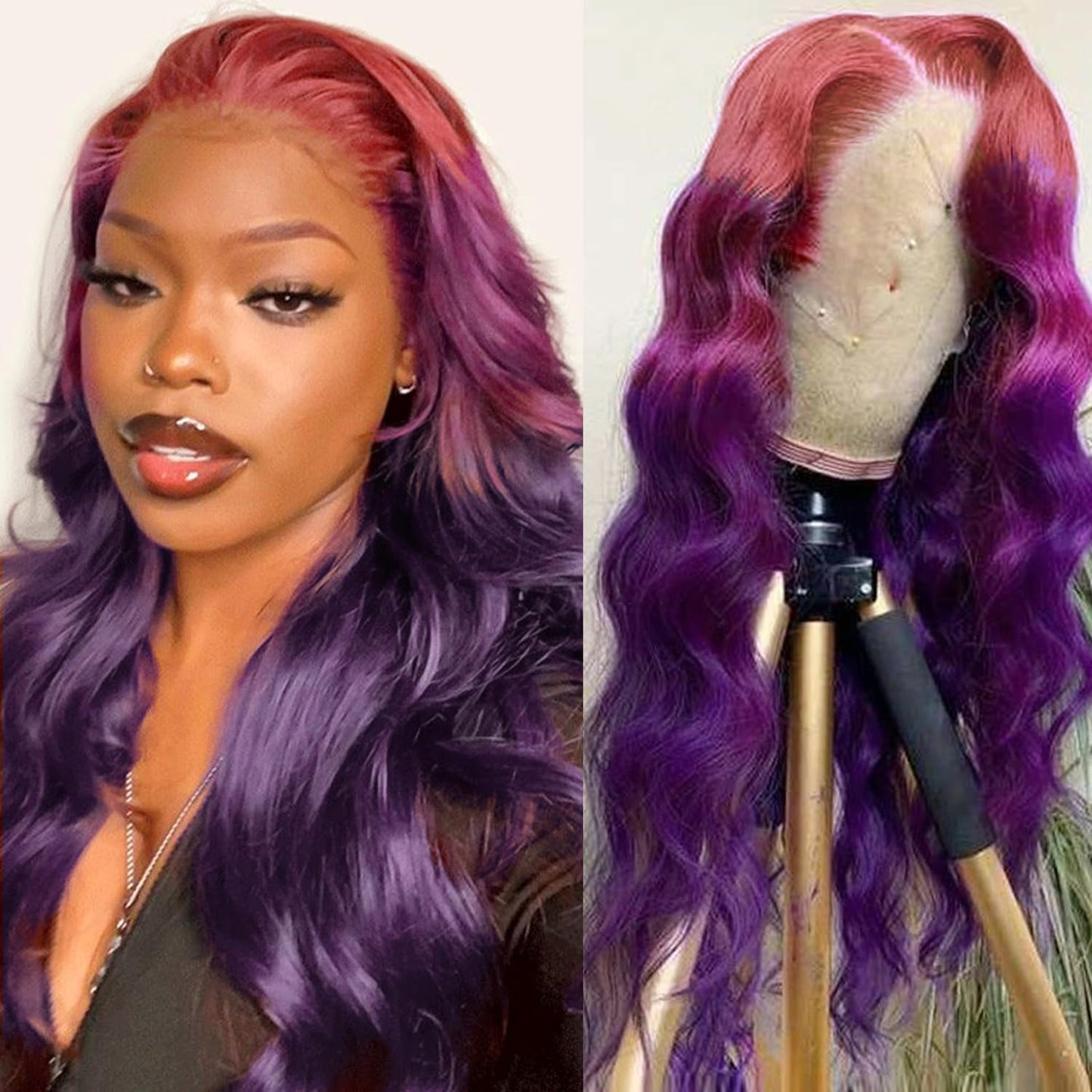 Colorful Bird Pink To Purple Lace Front Wig Human Hair Body Wave Glueless 13X4 Hd Lace Ombre Purple Lace Frontal Wig With Baby H