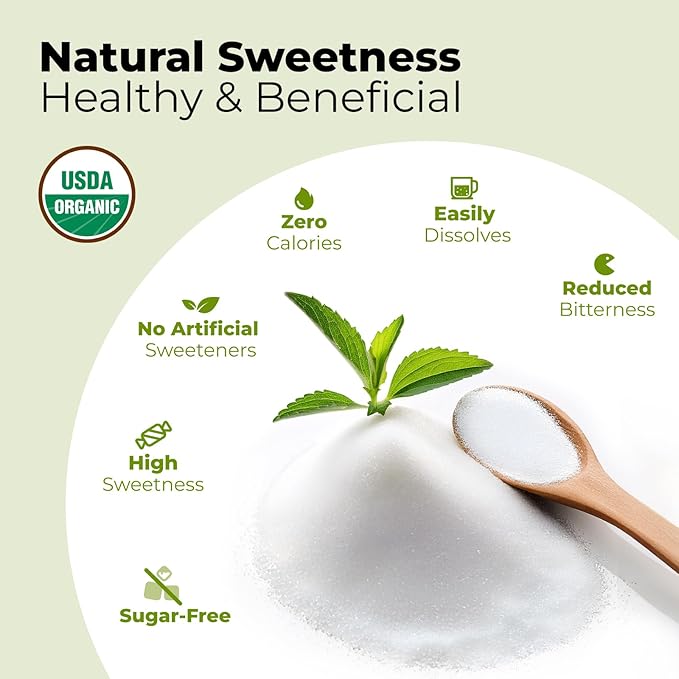 Viccoky Organic Stevia Powder 6oz (171g), Pure Stevia Extract Powder, Sugar-Free & 0 Calories, No Additives, Sugar Substitute, Natural Sweetener