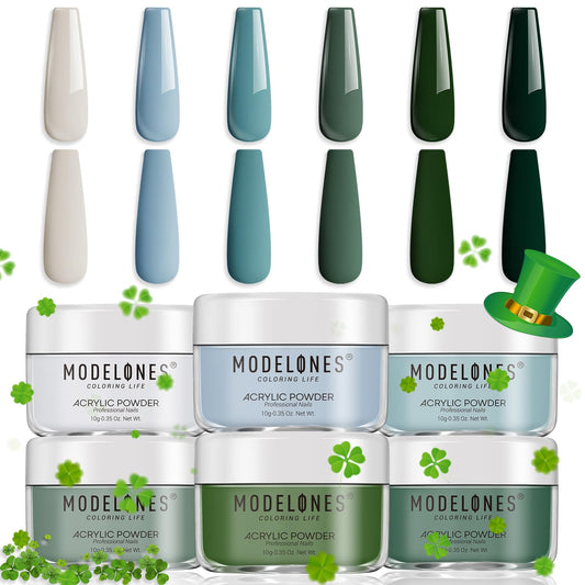 Modelones Acrylic Powder 6 Colors Acrylic Nail Powder Kit Sage Green Mist Blue Light Grey Dark Olive Shades Matcha Avocad 3D Acr