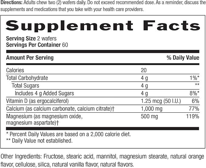 Country Life Cal-Snack - Chewable Calcium Magnesium Supplement wafers with Vitamin D3, Easy to Digest, Vanilla Orange Flavor, Dietary Supplement