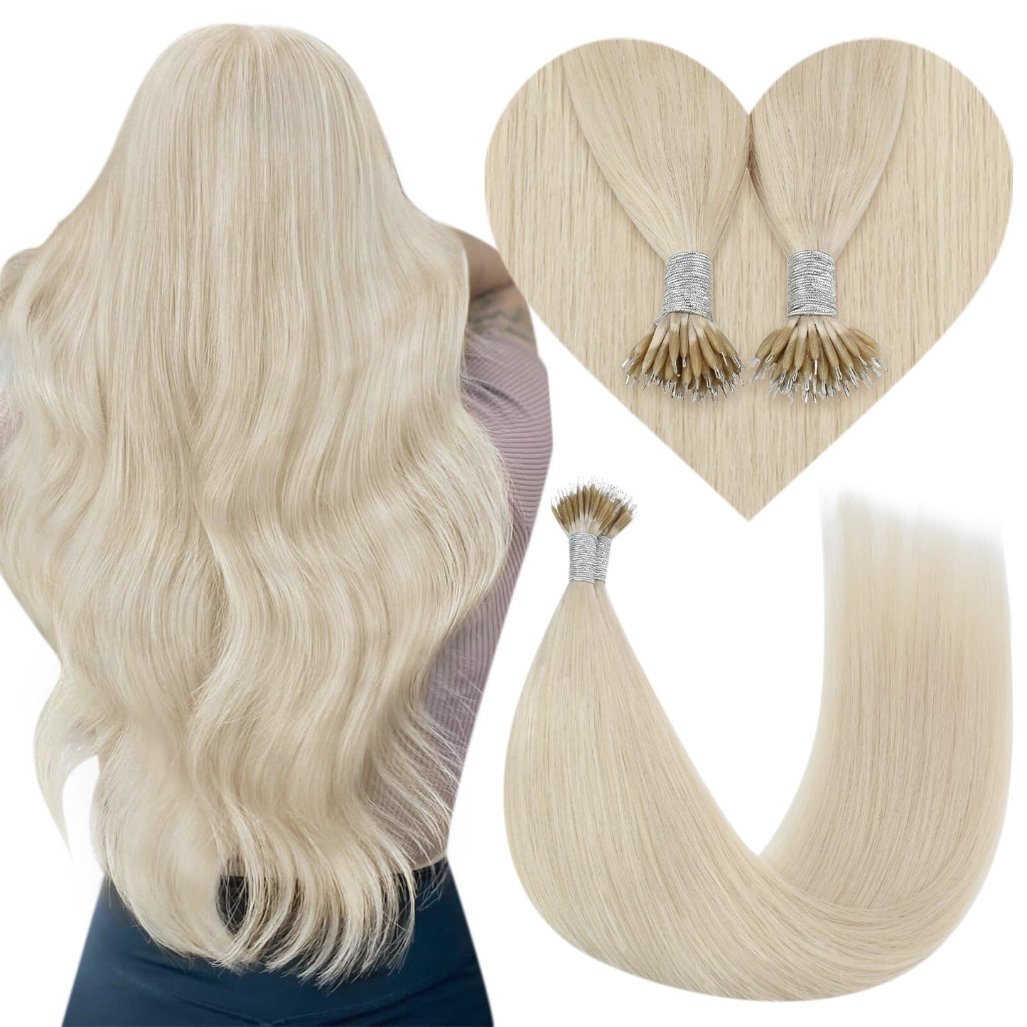 Youngsee Nano Hair Extensions Human Hair Platinum Blonde Nano Tip Hair Extensions Human Hair Blonde Nano Bead Hair Extensions Bl