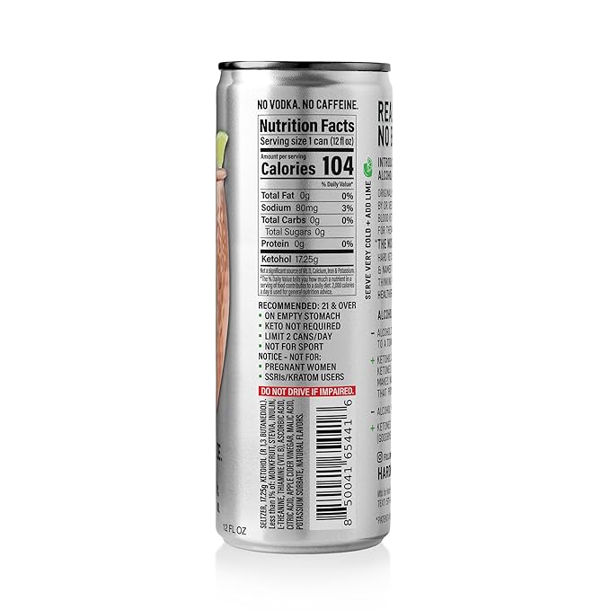 Hard Ketones Ginger Mule with Stevia | Alcohol Alternative with 17g (5%) Ketohol | 12 Pack, 12 Oz Cans