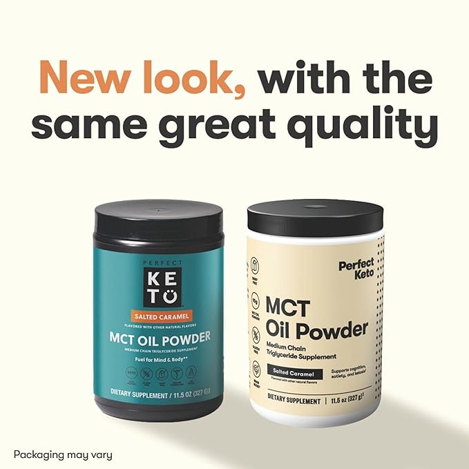 Perfect Keto 7g MCT Oil Powder, Medium Chain Triglycerides Supplement, Non Dairy Coffee Creamer for Keto Diet, Ketogenic MCT Oil Mix for Coffee, Smoothie, Protein Shakes, Salted Caramel, 30 Servings