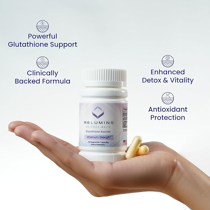 Relumins Skin & Immune Booster Vita Bundle – Advanced Vitamin C 1000mg with Rose HIPS (180 Capsules) + Max Strength Glutathione Booster (30 Veg Capsules) – Antioxidant & Skin Support, Halal Certified