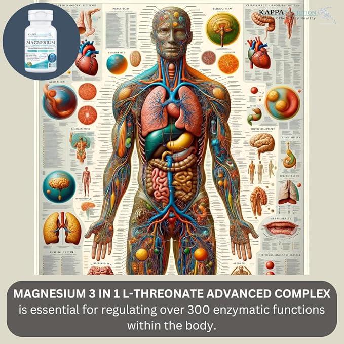 (90 Capsules), 2,253mg Per Serving, Providing 420mg Elemental Magnesium, L-Threonate, Bisglycinate Chelate, Malate, from Kappa Nutrition.