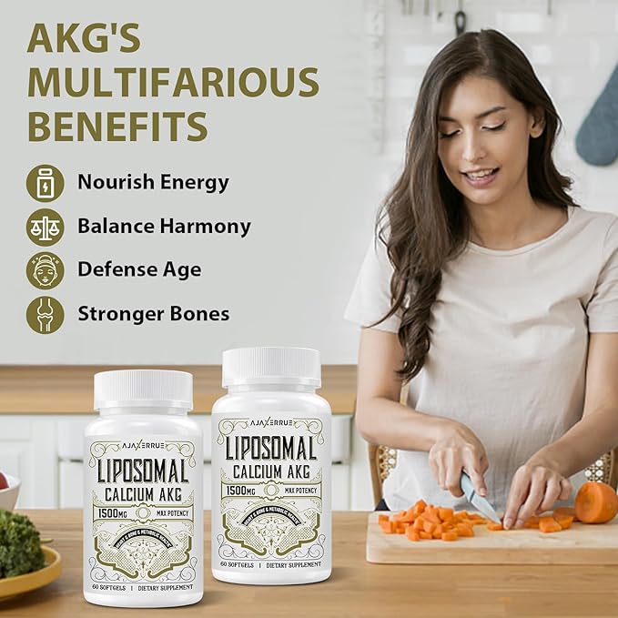 Liposomal Calcium AKG Supplement 1500 MG (Alpha-Ketoglutaric Acid), High Absorption, More Effective Than AAKG, Ca AKG for Longevity, Age Defense, Cellular Energy, Metabolic Function, 240 Softgels