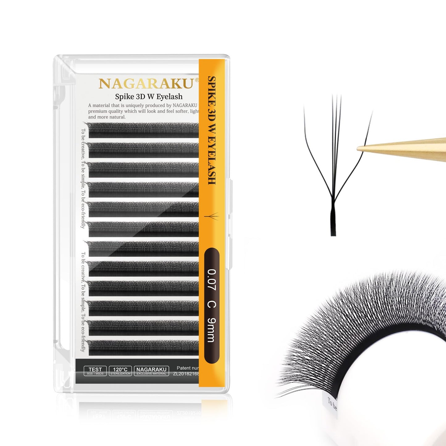 Nagaraku Eyelash Extensions Cluster 3D W Shape Triple-Core Volume Lashes Hand Woven Long Stem 0.07Mm C Curl 9Mm Matte Black Prem