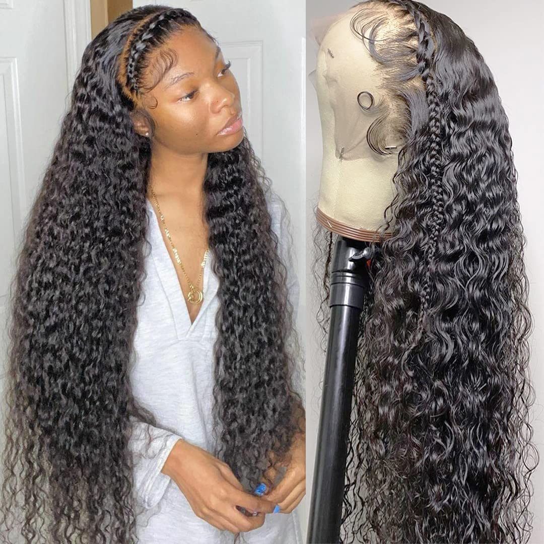 Qangelabeauty 30 Inch Deep Wave Lace Front Wig Human Hair 13X4 Curly Wigs For Black Women Pre Plucked With Natural Baby Hair 180