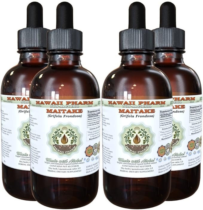 Maitake Alcohol-Free Liquid Extract, Organic Maitake (Grifola Frondosa) Dried Mushroom Glycerite Natural Herbal Supplement, Hawaii Pharm, USA 4x4 oz