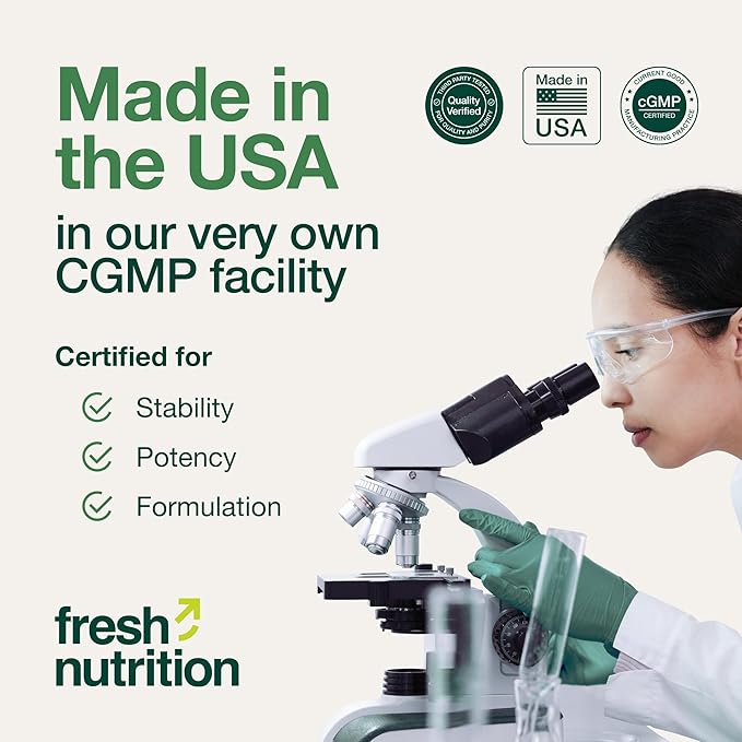 Fresh Nutrition Organic Lions Mane Mushroom Capsules - Strongest DNA Verified Formula - Rich in Alpha Glucan - Powerful Superfood Supplement - Brain, Immune System Benefits - Vegan Friendly