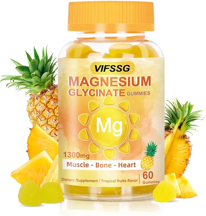 Magnesium Glycinate Gummies 500 Mg, Triple Magnesium Complex Sugar-Free Gummies with Malate 400 Mg, Citrate 400 Mg, Magnesium Supplement Chewable for Women & Men Vegan, Organic 60 Count