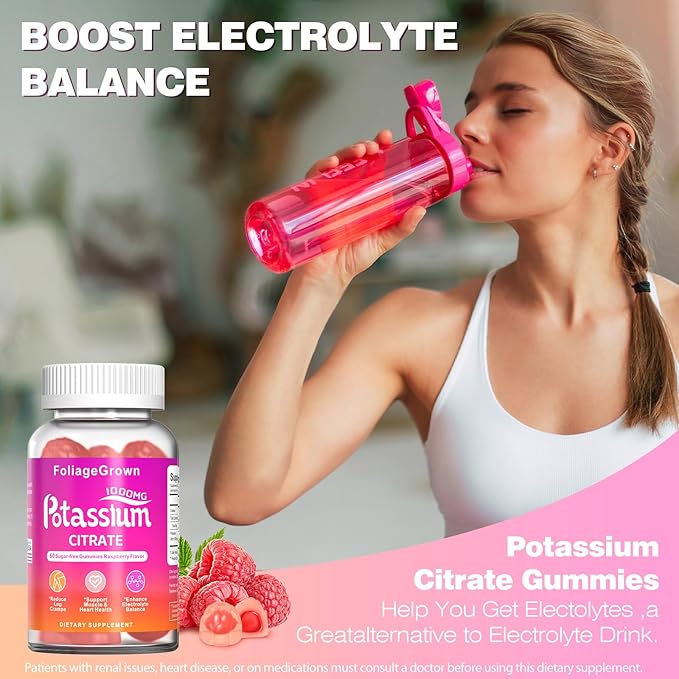 Potassium Supplement Gummies 1000mg - Potassium Supplement for Leg Cramps, Muscle & Heart Health - 1 Month Supplement (60 Count)