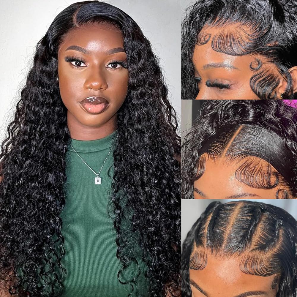 Firieya 13X4 Deep Wave Lace Front Wigs Human Hair 180% Density Glueless Hd Transparent Lace Frontal Human Hair Wigs Pre-Plucked