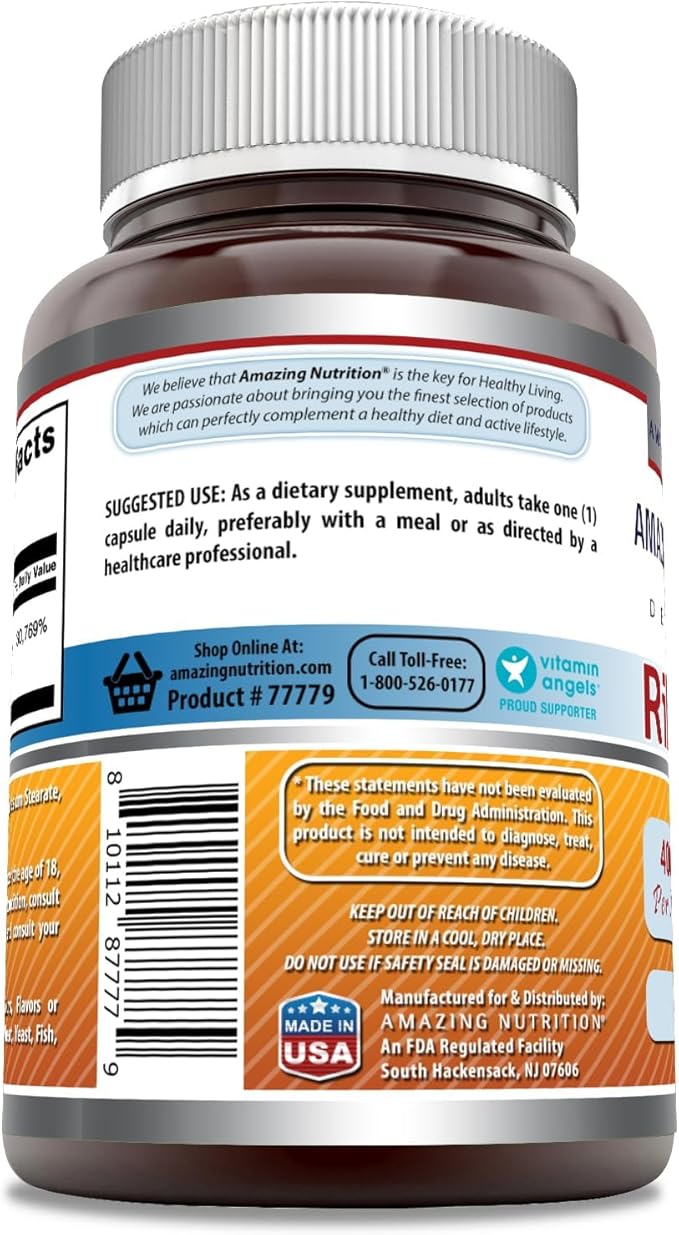 Amazing Formulas Riboflavin 400 mg Capsules | Vitamin B2 Supplement | Non-GMO | Gluten Free | Made in USA (2 Pack | 60 Count)