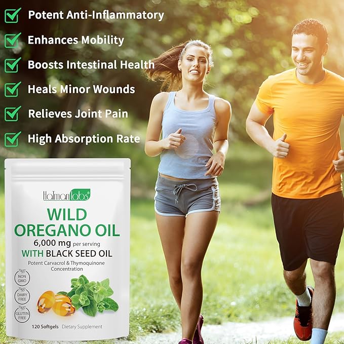 Oil of Oregano Capsules - 2 in 1 6000mg Oil of Oregano with Black Seed Oil 200mg - Oregano Oil Supplement Capsules - Digestive Support & Antioxidant, Non-GMO Digestive Support (2 Pack)