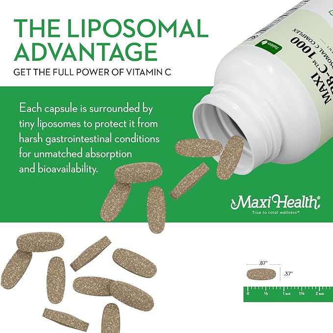 Maxi Health Liposomal Vitamin C 1000mg Tablets with Digestive Blend, Highly Absorbable High Dose VitaminC, Non GMO Kosher Vegetarian Doctor-Formulated Immune Support Supplement (90 Count)