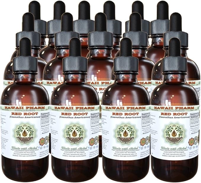 Red Root Alcohol-Free Liquid Extract, Red Root (Ceanothus Americanus) Dried Root Glycerite Natural Herbal Supplement, Hawaii Pharm, USA 15x4 fl.oz