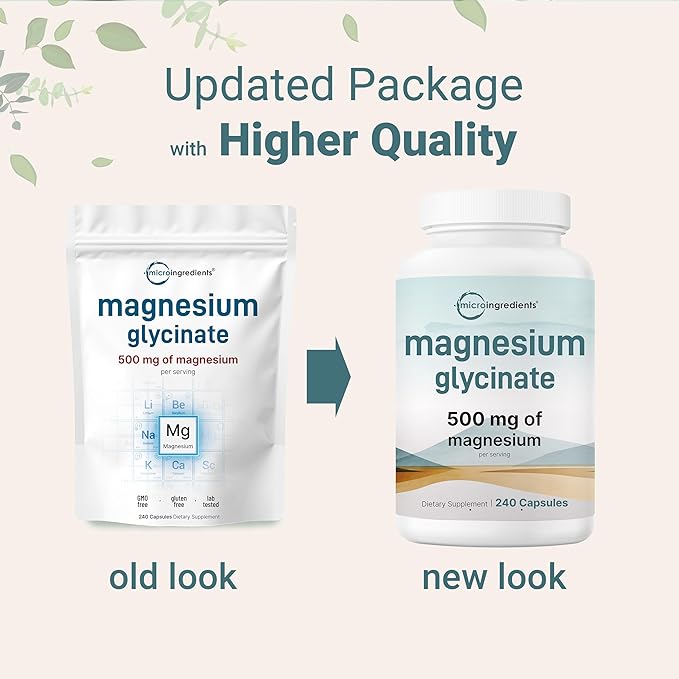 Magnesium Glycinate 500mg Per Serving, 240 CapsuleS | Potent Elemental Form, 100% Chelated, High Absorption | Healthy Muscle, Bones, & Mood Support Supplement | Non-GMO