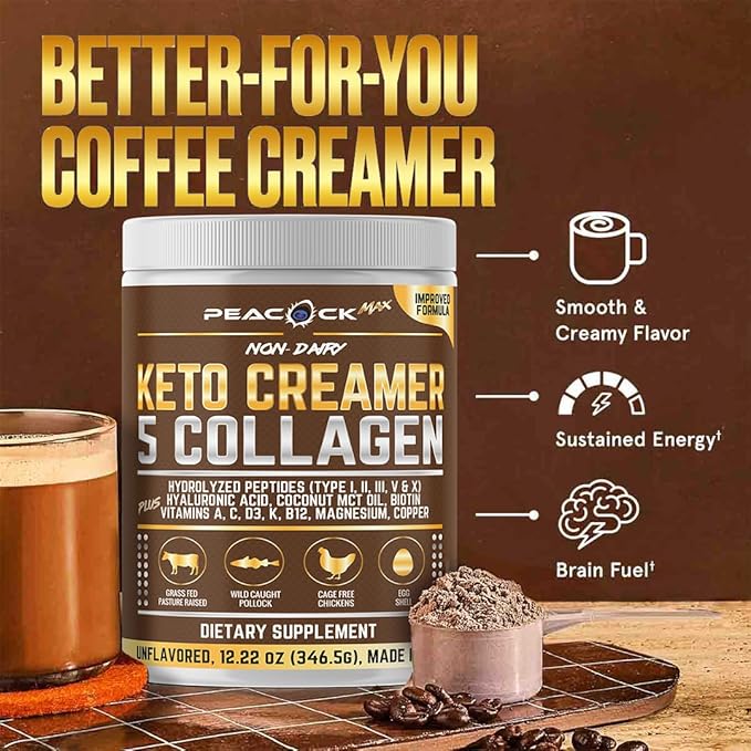 Collagen Keto Coffee Creamer Powder 146.64 oz (Pack of 12), Hydrolyzed Collagen Peptides with Coconut MCT Oil, Magnesium, Unflavored Protein Powder, Sugar Free Coffee Creamer for Smoothies