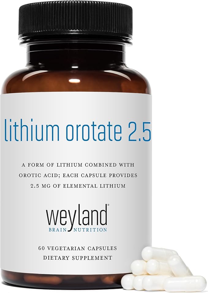 Lithium Orotate 2.5mg (1 Bottle), 60 Vegetarian Capsules, Lithium Supplement Supports Healthy Mood, Behavior, Memory and Wellness
