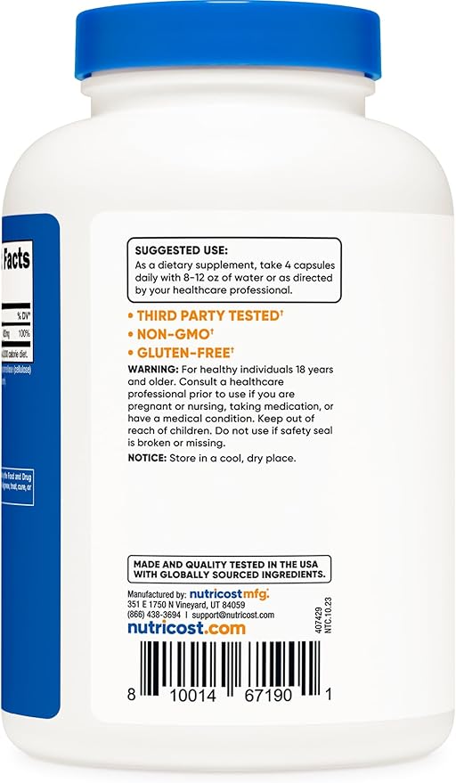 Nutricost Magnesium Citrate 420mg, 240 Veggie Capsules - 60 Servings, Gluten Free, Non-GMO, Vegetarian Friendly
