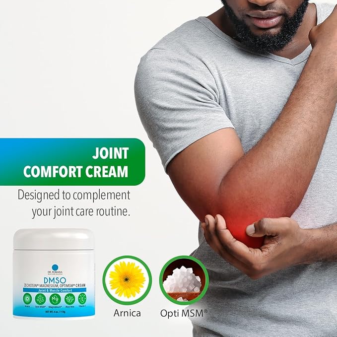 Dr. Robaina DMSO Cream - 99.9% Pure Pharmaceutical Grade | Skin Relief Formula with Zechstein Magnesium, Arnica, Aloe Vera, Vitamin E | Muscle & Joint Comfort | 4 oz | Made in USA