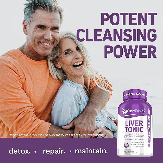 Herbtonics Liver Cleanse Detox & Repair | 20-in-1 Liver Detox Complex | Milk Thistle Supplement with Artichoke, Dandelion, Turmeric, Berberine | Dose for Your Liver | 120 Vegan Capsules